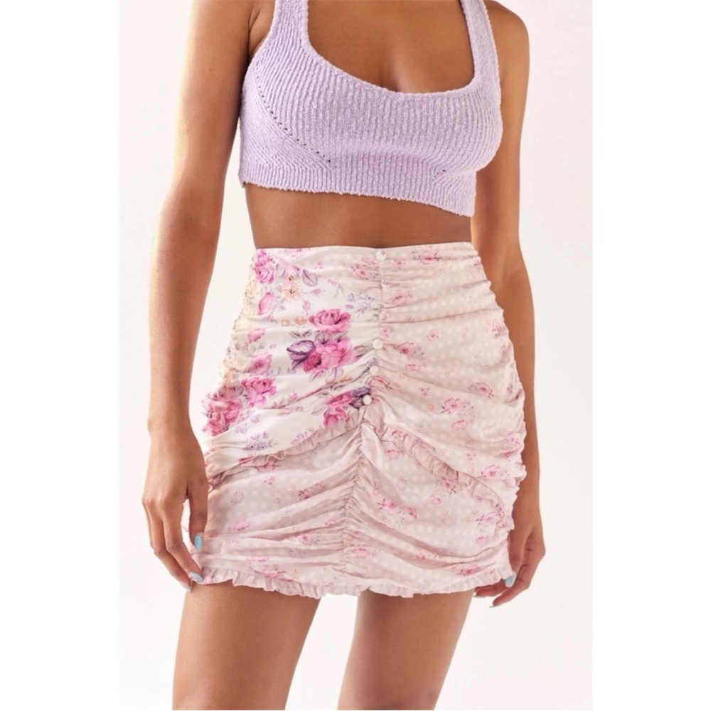 NWT RARE For Love And Lemons Taylor Pink Floral Skirt size L
